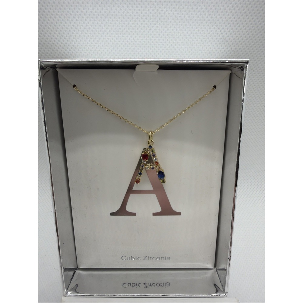 Evie & Emma Gold Tone Cubic Zirconia Initial A Necklace 18in Chain